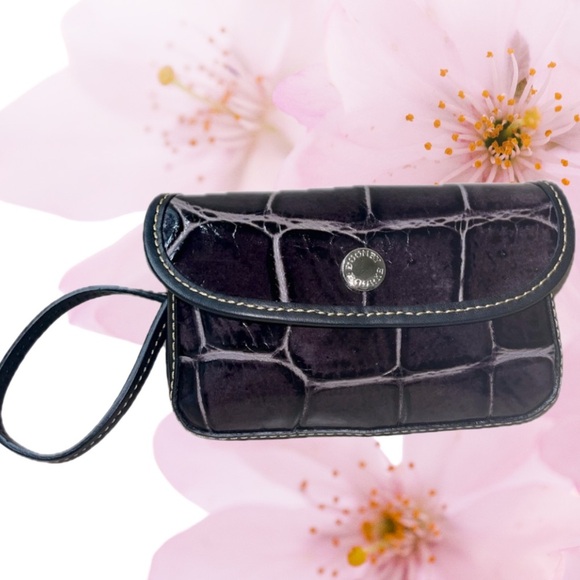 Dooney & Bourke Nile Collection Leather Wristlet Black & Croc Purple Leather - Picture 13 of 13